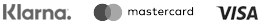 Ikoner betalalternativ Klarna, Mastercard, Visa.